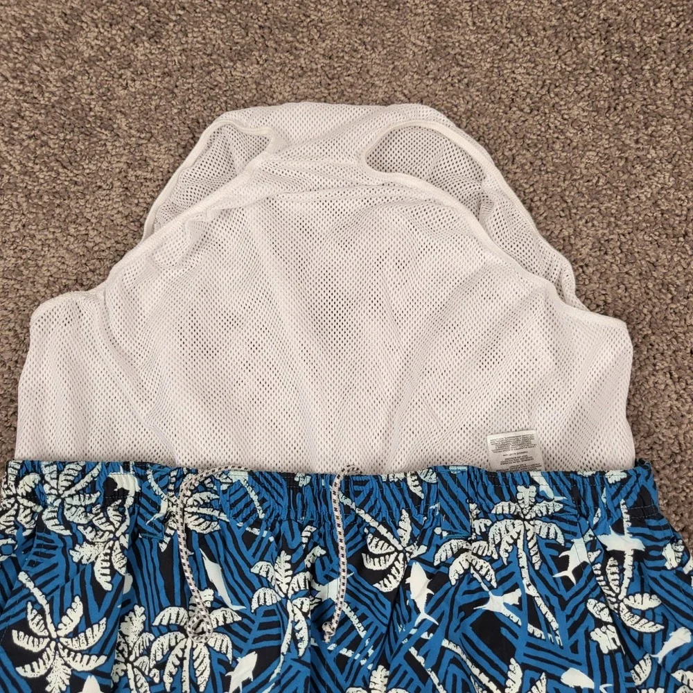 Columbia PFG Shorts Mens XL Blue Palm Tree Shark Fishing Mesh Lined 6in